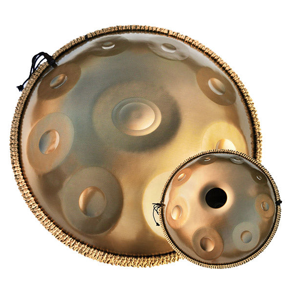 Handpan in D-Moll mit 9 Noten, goldene Farbe, Frequenz 432Hz und 440Hz, Hang Drum als Musikinstrument, Zenapan