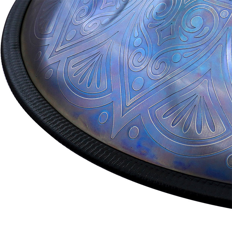 Handpan mit Muster, Handpan-Instrument, Handpan, Frequenz 432 Hz, Frequenz 440 Hz, Hang Drum, Hang, ZenaPan, C-Dur, Handpan Ursprung, Handpan kaufen, 9 Noten, 10 Noten, 12 Noten, blau, Handpan spielen, Handpan Drum