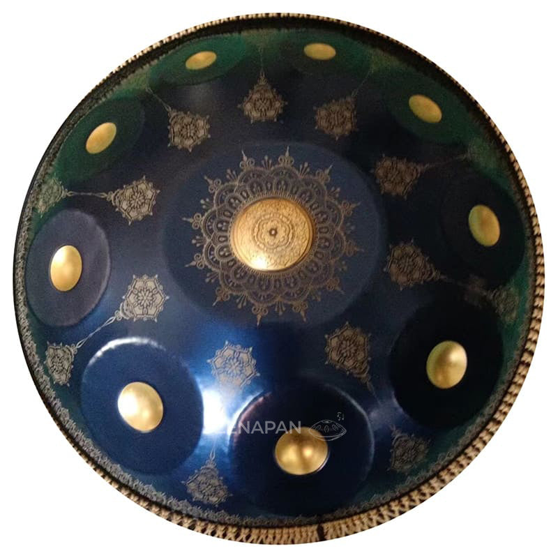 Handpan, Frequenz 432 Hz, Frequenz 440 Hz, Hang Drum, Hang, Ré-Moll-Kurd-Skala, Zenapan, C-Dur, originale Handpan, Handpan kaufen, Farbe blau und gold